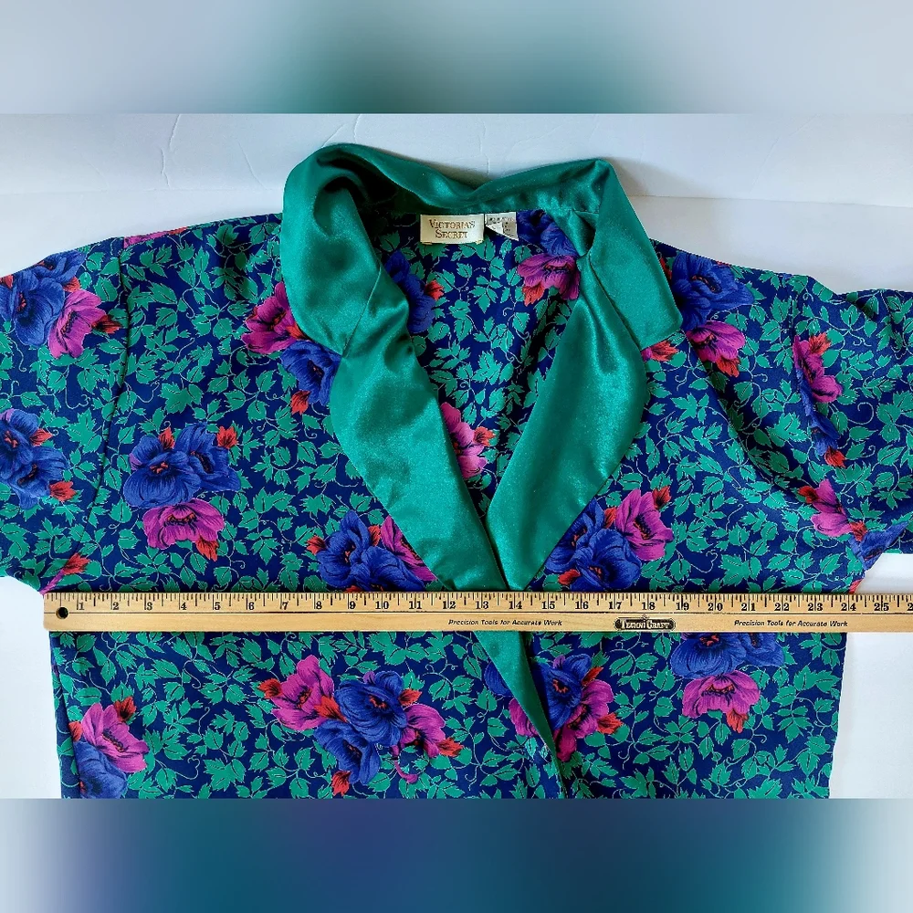 80s Floral Double Breasted Tuxedo Nightshirt Medium Victoria's Secret Gold Label